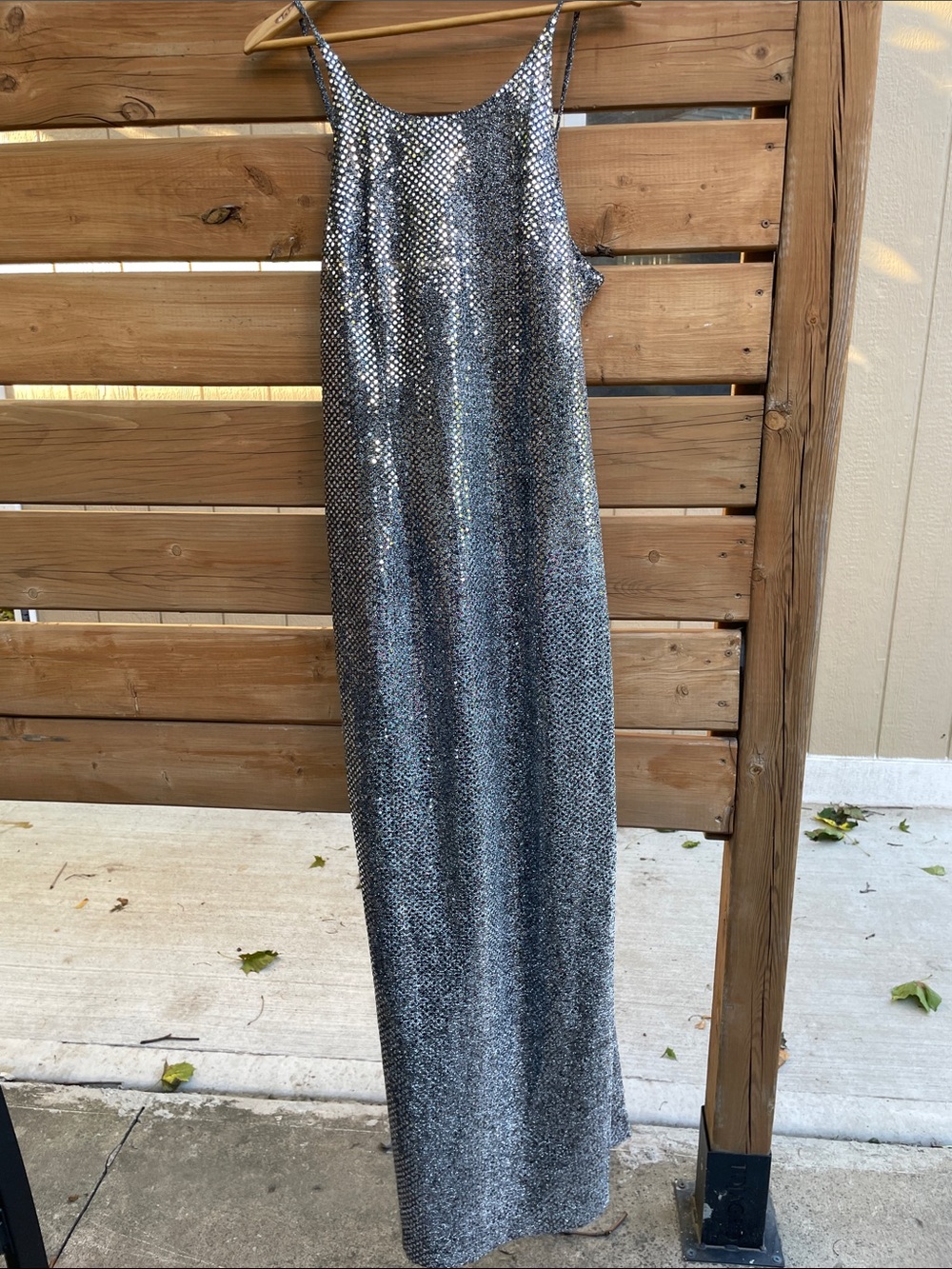 Vintage Braemar by Jeremy Scott Silver Sequin Maxi Slip Dress Size 8 90s Disco